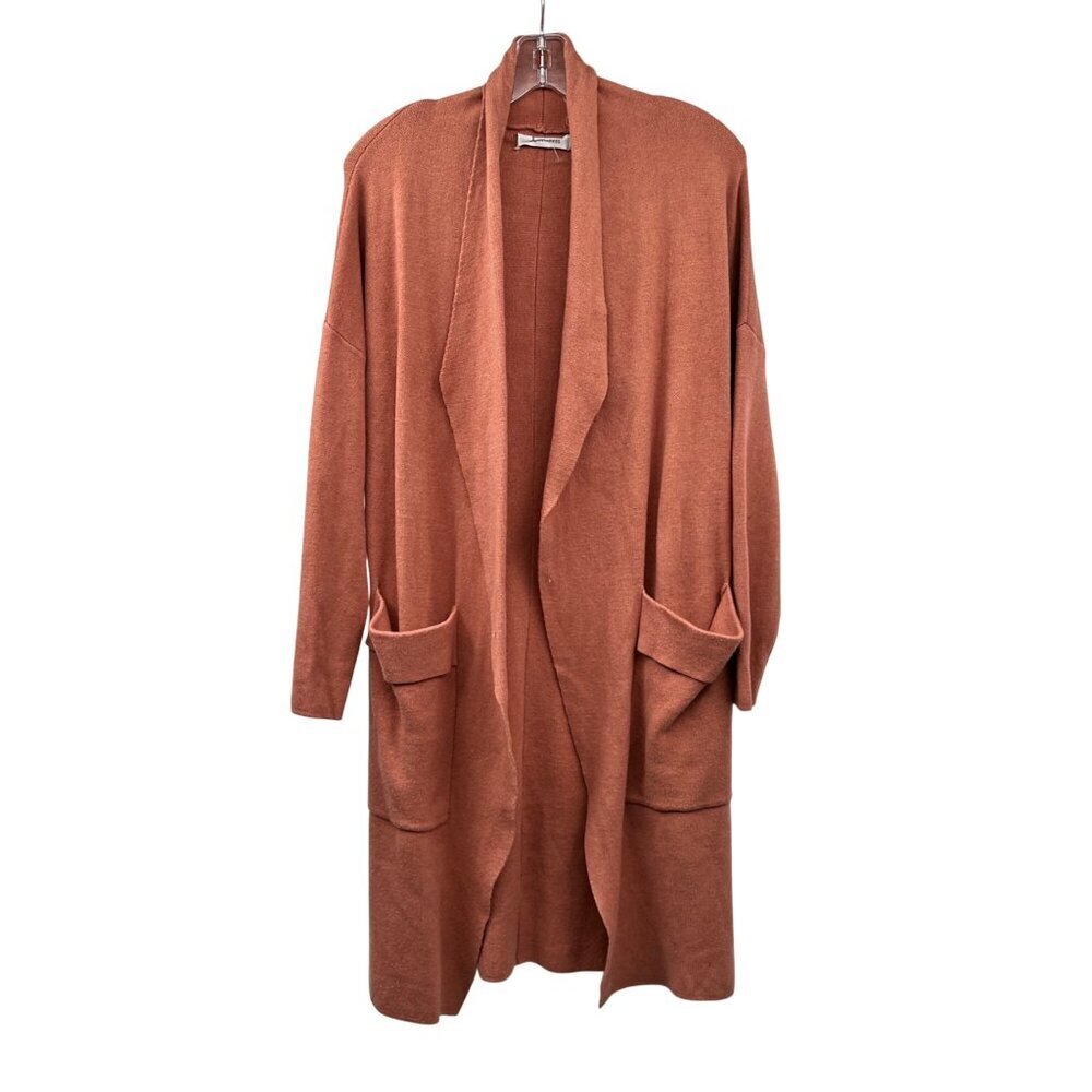 ANRABESS Womens Knit Duster Cardigan Open Front Coral Size Small Pockets